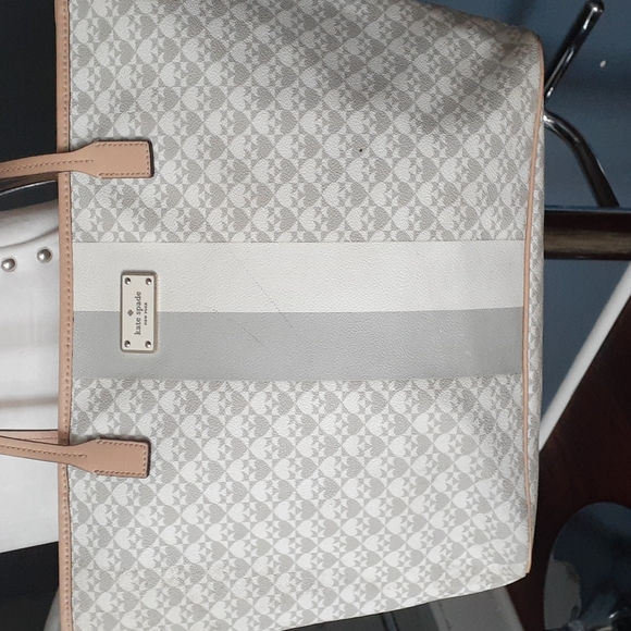 Kate spade gray cream canvas tote bag - Picture 3 of 16